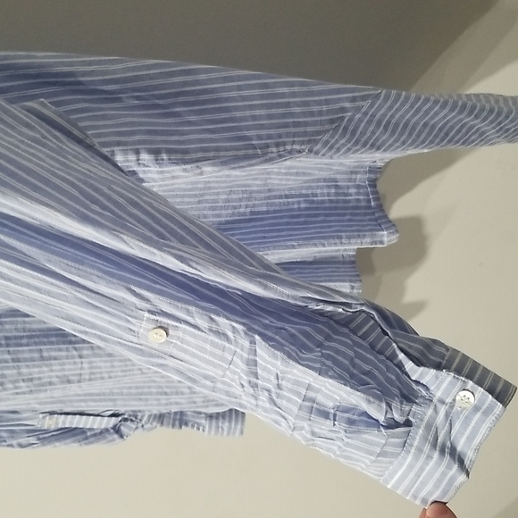 Blue Striped Cotton Button Down Blouse, 2X - Picture 4 of 6